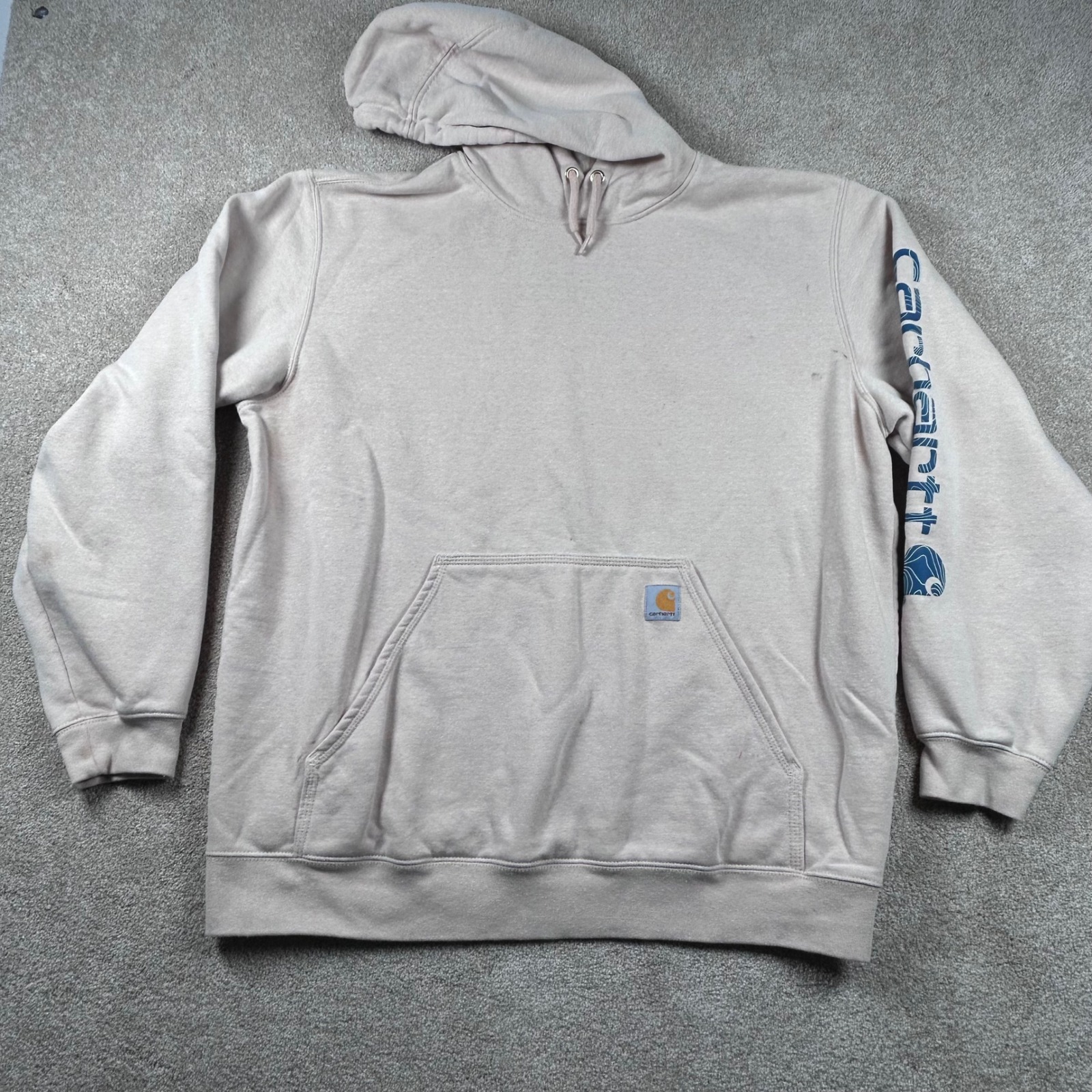 Carhartt Mens Xl Loose Fit Hoodie Tan Khaki Graphic Sleeve Logo Sweatshirt